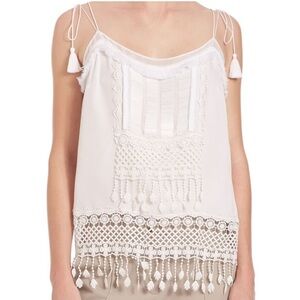 Elie Tahari 100% Silk Thelma Beaded Tassel Fringe Tank Top XS White